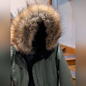 Green Parka with Faux Fur Hood